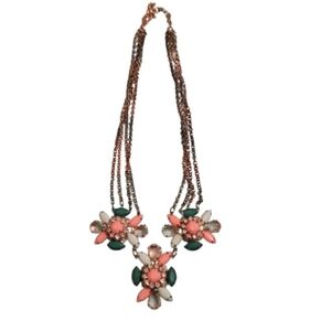 Vintage Floral Necklace Statement Necklace in Pink and Green